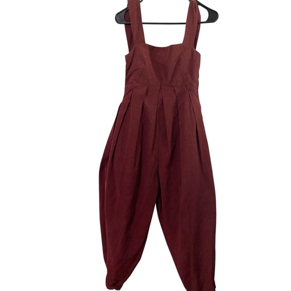 ALUF Brazilian Designer Docs Burgundy Pleated Barrel Leg Cottagecore Jumpsuit M - Picture 2 of 16